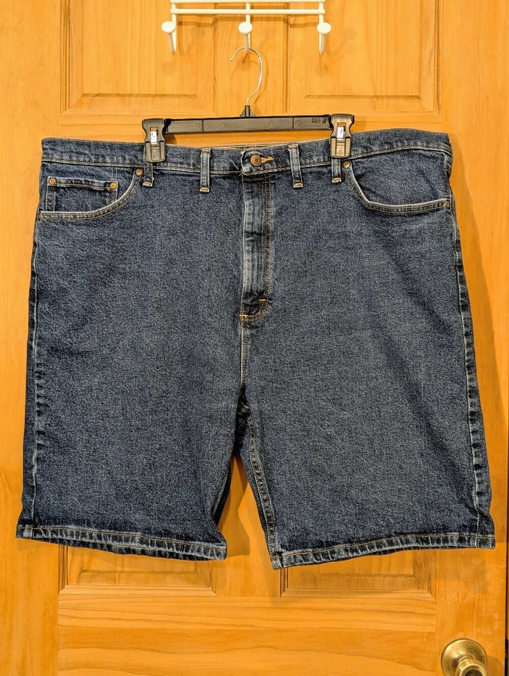 Wrangler Denim Jean Shorts Men's 46 Blue Dark Wash Carpenter Workwear Rugged Dad